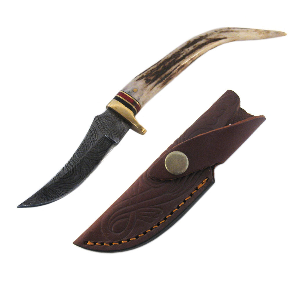 Stag Damascus Curved Tip Knife – Grove and Grotto