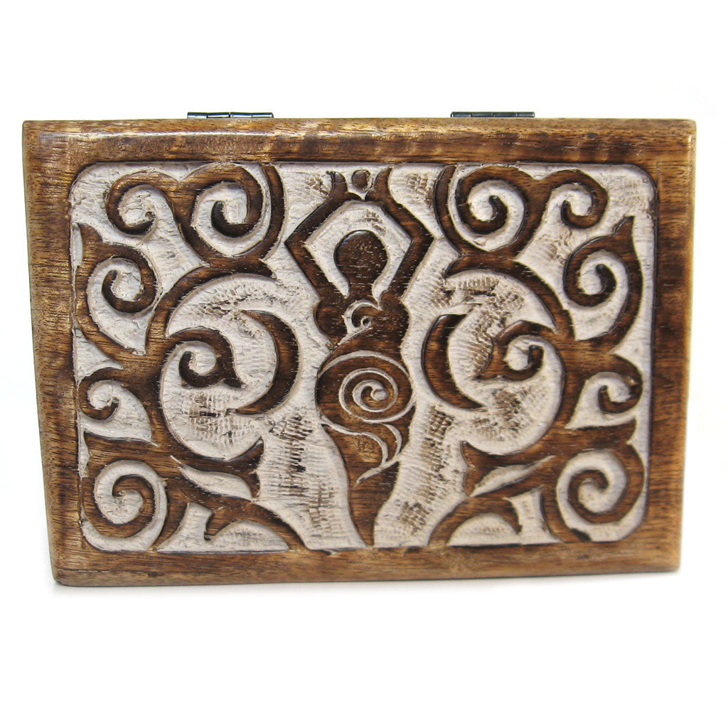 vuagmiv 8.3 Wood and Leather Celtic Moon Chest Box, Crescent Wooden Box  with Velvet Lining, Vintage Tarot Box