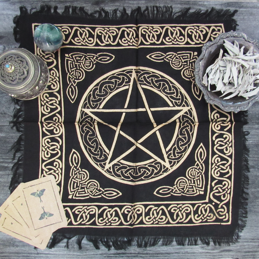 Pentagram Altar Cloth (18 Inches) - Gold and Black