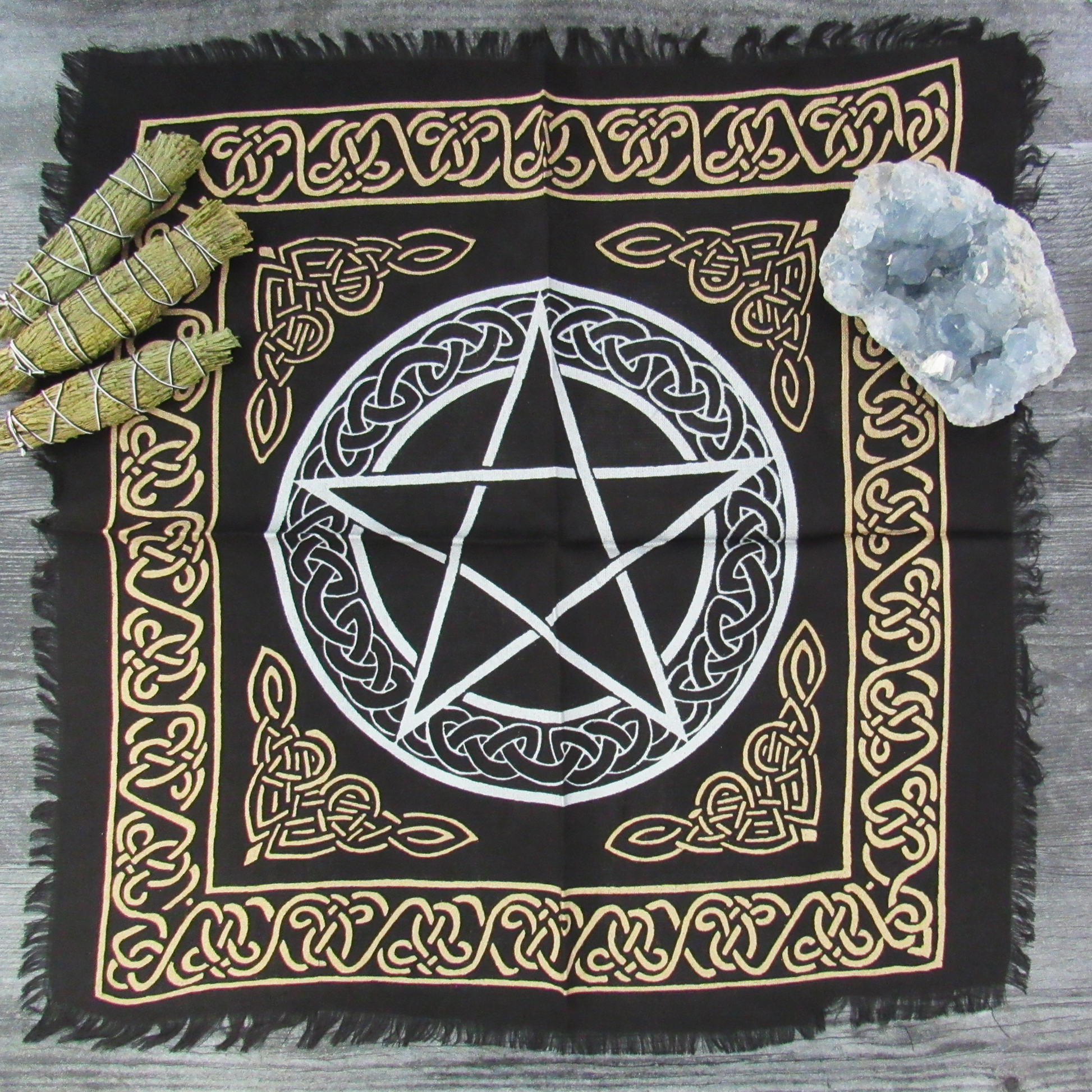 Pentagram Altar Cloth (18 Inches) - Silver and Gold