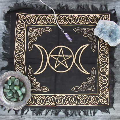 Triple Moon Altar Cloth (18 Inches) - Gold and Black