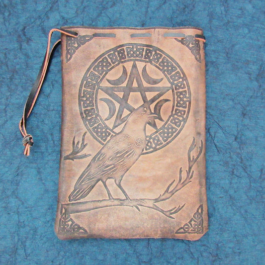 Raven and Pentagram Leather Tarot Bag