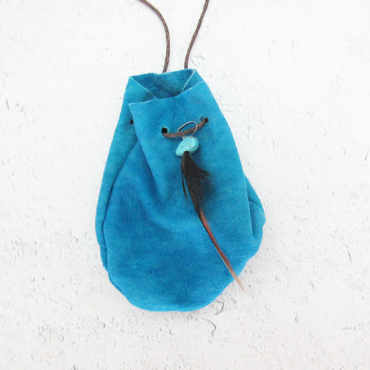 Blue Leather Pouch with Cord