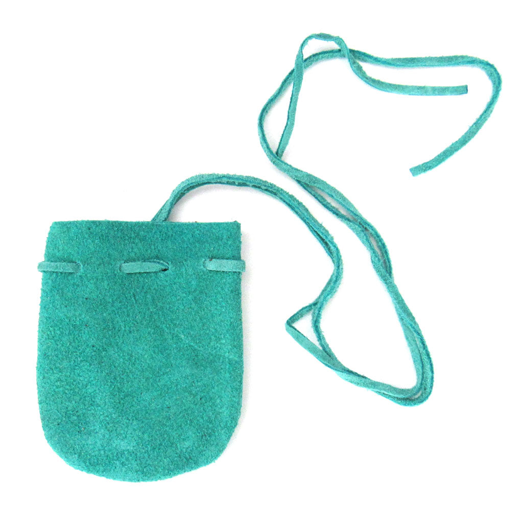 Suede Leather Pouch with Angel Charm (Teal)