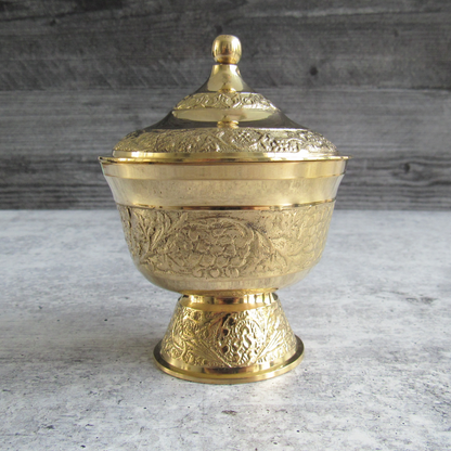 Ornate Brass Bowl with Lid