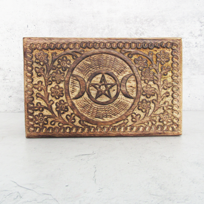 Triple Moon and Pentagram Wood Box