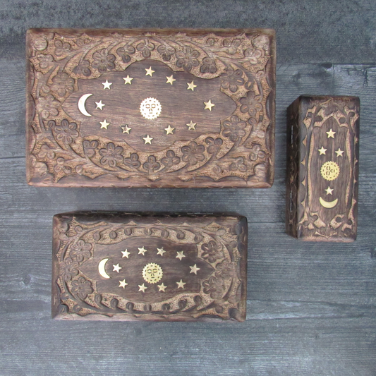 Celestial Trinket Boxes with Brass Inlay (Set of 3)
