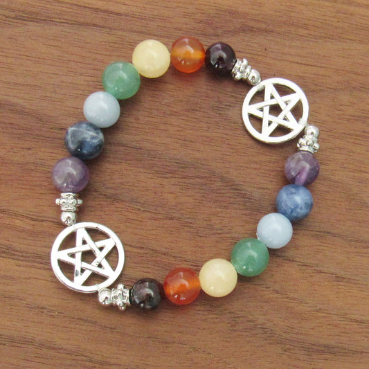 Seven Chakras Beaded Bracelet with Pentagrams