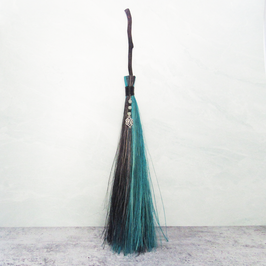 Witch's Broom with Celtic Knot Charm (Black and Green)