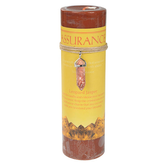 Assurance Pillar Candle with Leopard Jasper Pendant