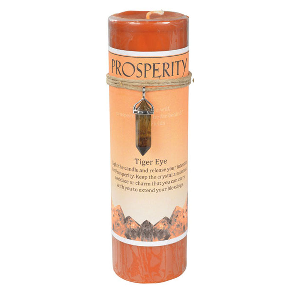 Prosperity Pillar Candle with Tiger's Eye Pendant