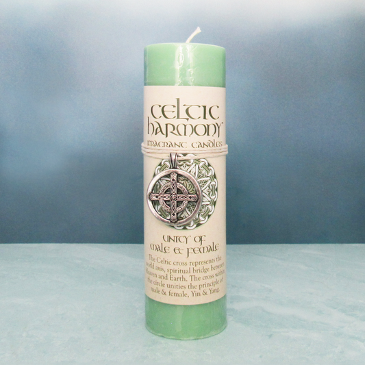 Celtic Harmony Pillar Candle with Pewter Pendant (Unity of Male and Female)