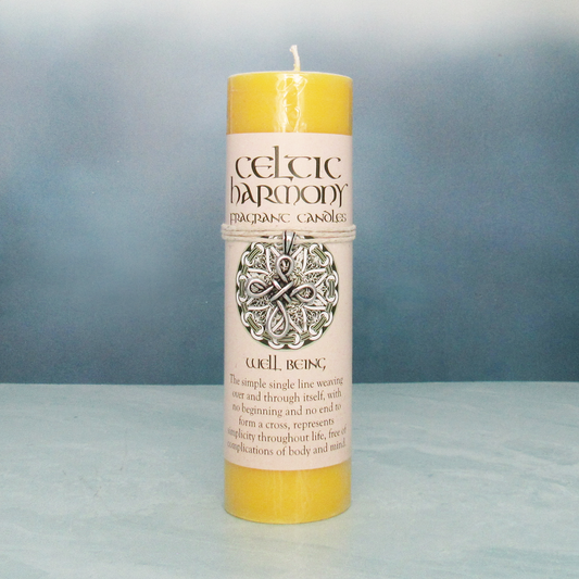 Celtic Harmony Pillar Candle with Pewter Pendant (Well Being)