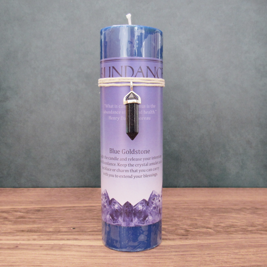 Abundance Pillar Candle with Blue Goldstone Pendant