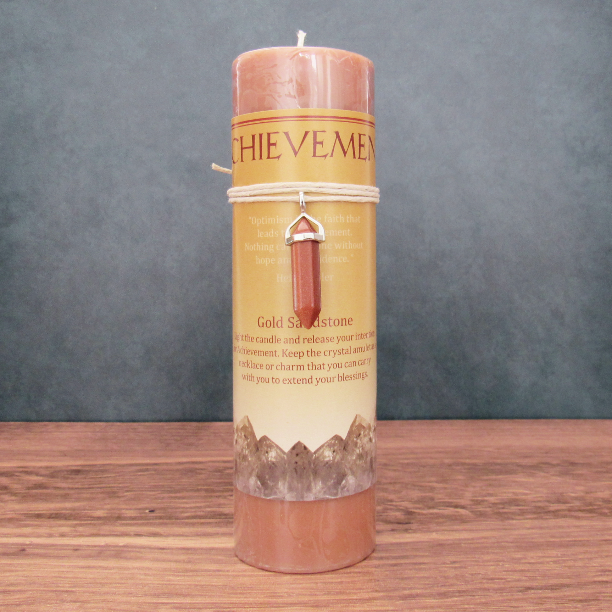 Achievement Pillar Candle with Gold Sandstone Pendant