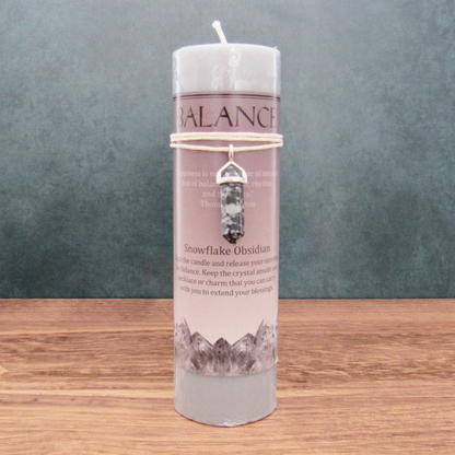 Balance Pillar Candle with Snowflake Obsidian Pendant