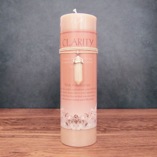 Clarity Pillar Candle with Pink Aventurine Pendant