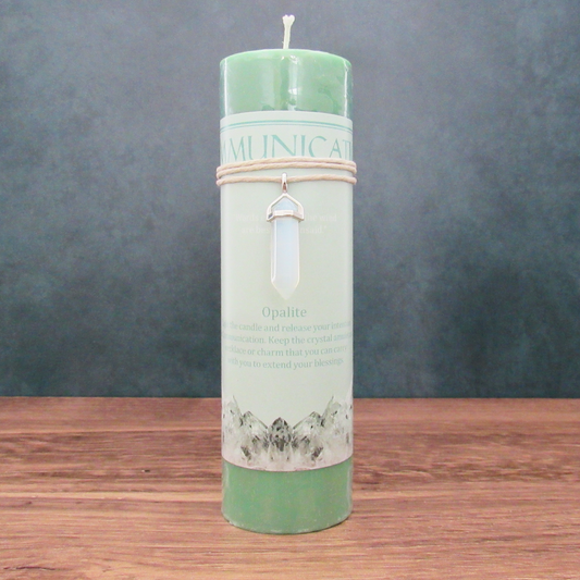 Communication Pillar Candle with Opalite Pendant