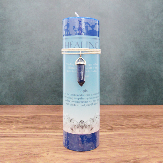 Healing Pillar Candle with Lapis Pendant