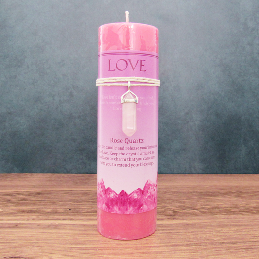 Love Pillar Candle with Rose Quartz Pendant