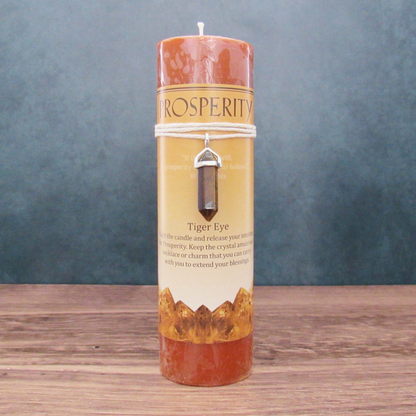 Prosperity Pillar Candle with Tiger's Eye Pendant