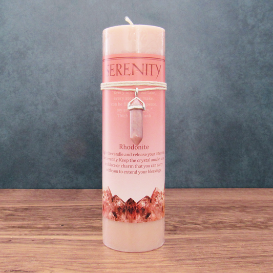 Serenity Pillar Candle with Rhodonite Pendant