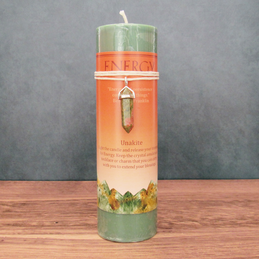 Energy Pillar Candle with Unakite Pendant