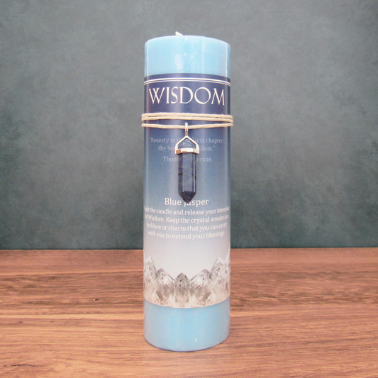 Wisdom Pillar Candle with Blue Jasper Pendant