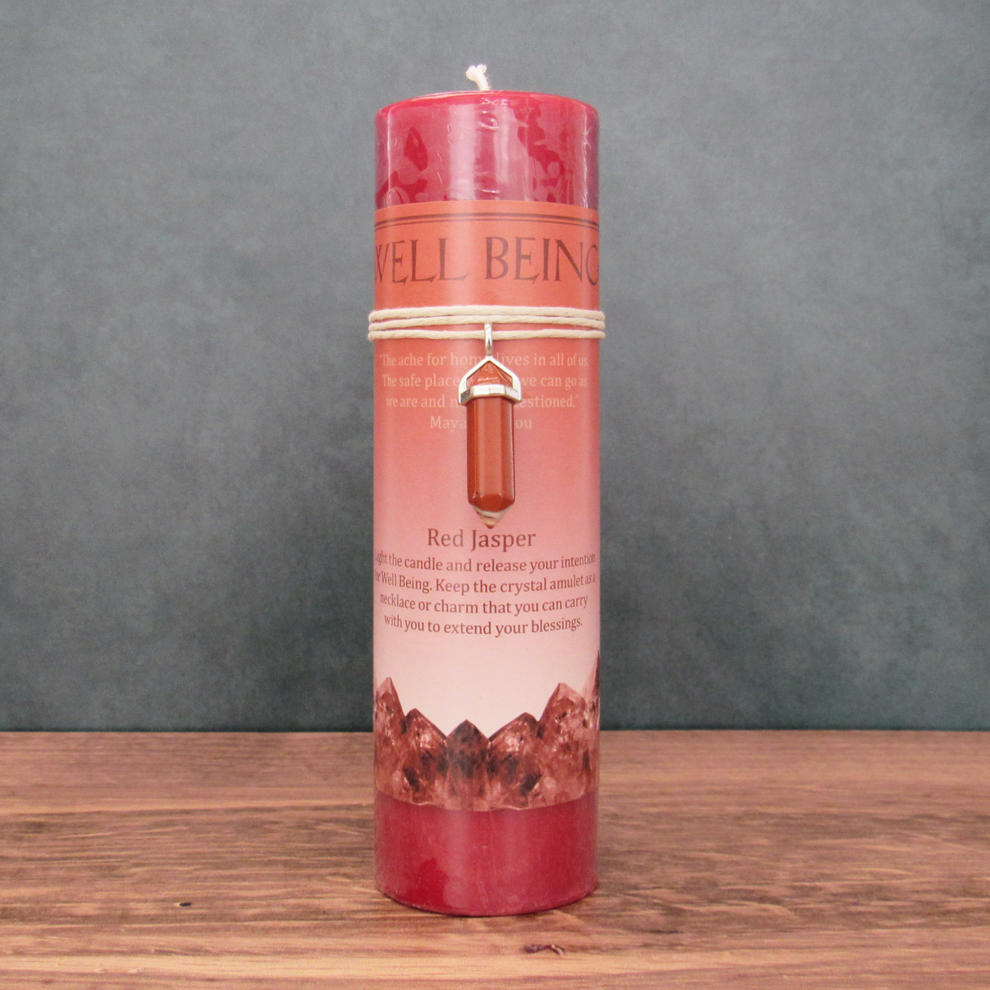 Well Being Pillar Candle with Red Jasper Pendant