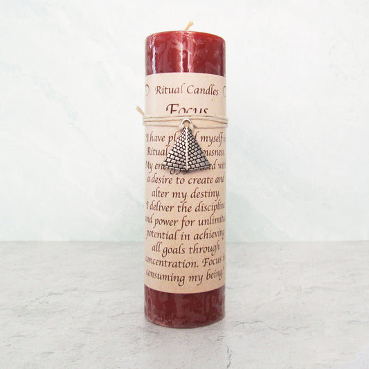 Focus Pillar Candle with Pewter Pendant