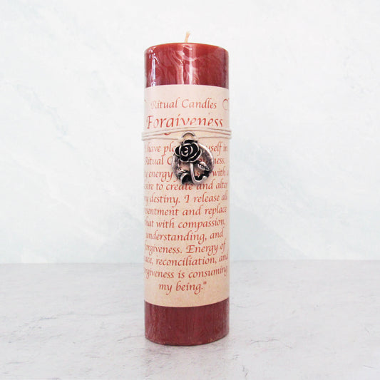 Forgiveness Pillar Candle with Pewter Pendant