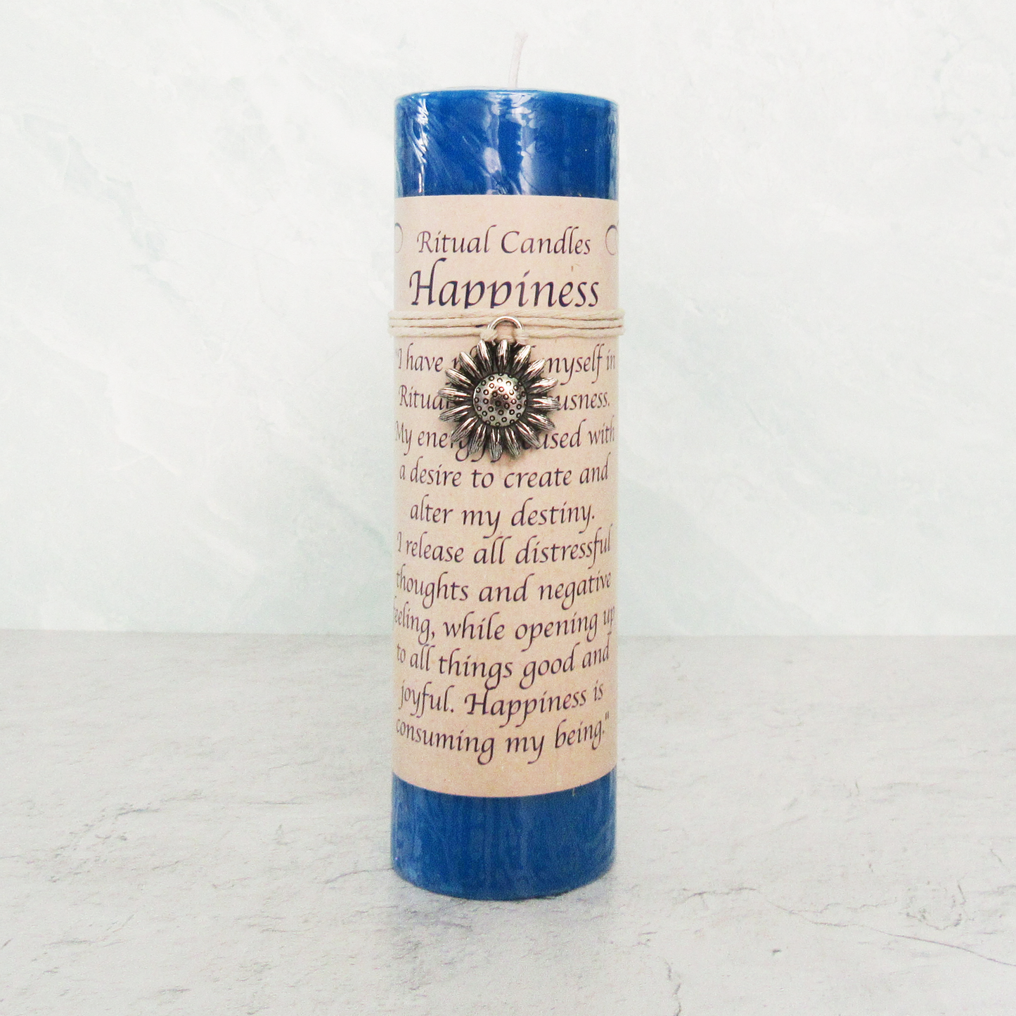 Happiness Pillar Candle with Pewter Pendant