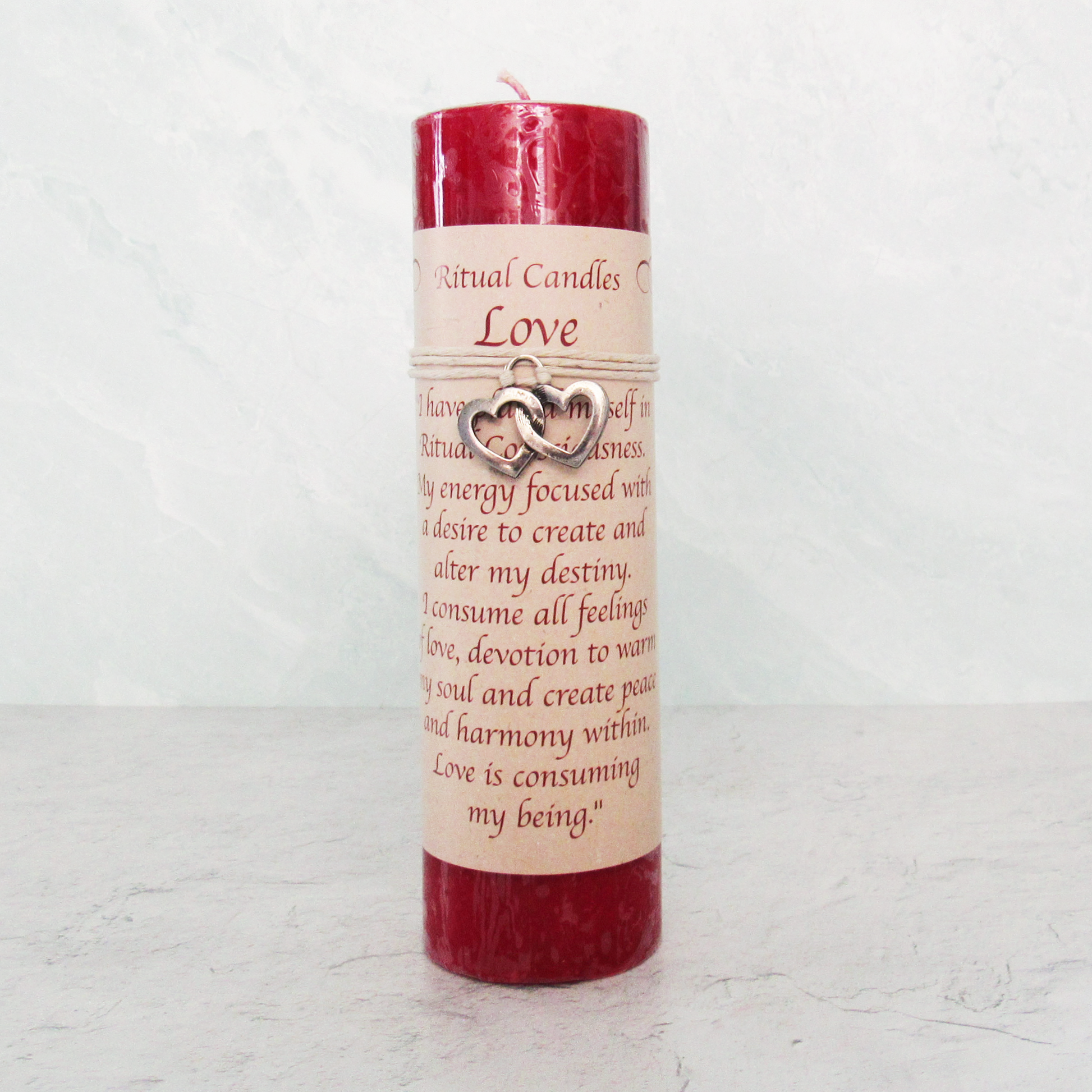 Love Pillar Candle with Pewter Pendant