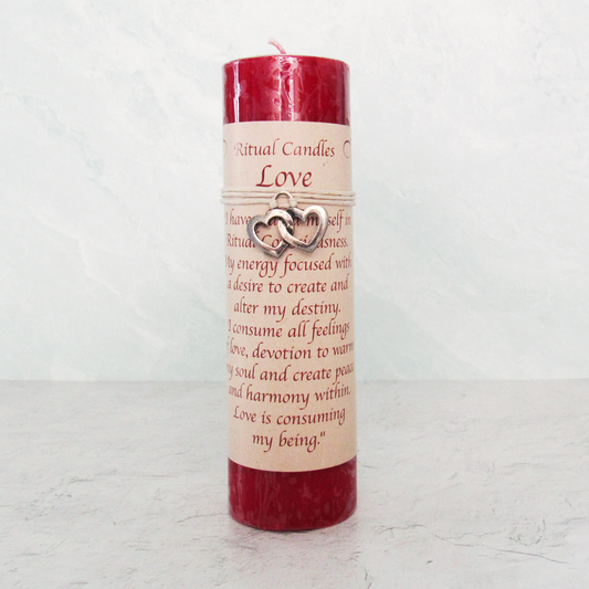 Love Pillar Candle with Pewter Pendant