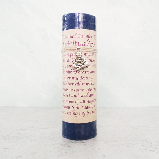 Spirituality Pillar Candle with Pewter Pendant