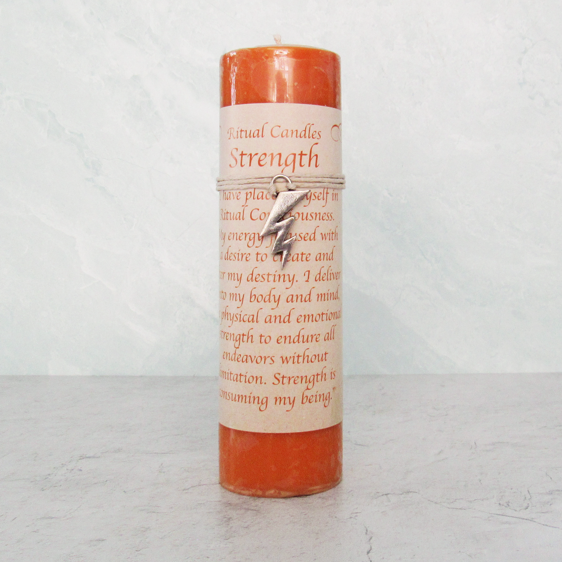 Strength Pillar Candle with Pewter Pendant