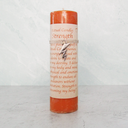 Strength Pillar Candle with Pewter Pendant