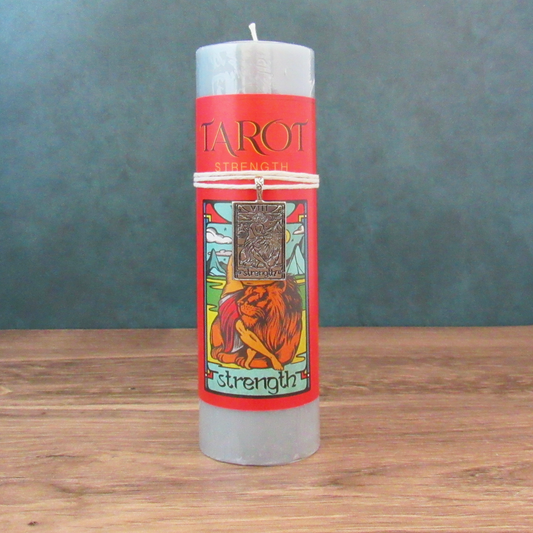 Strength Tarot Pillar Candle with Pewter Pendant