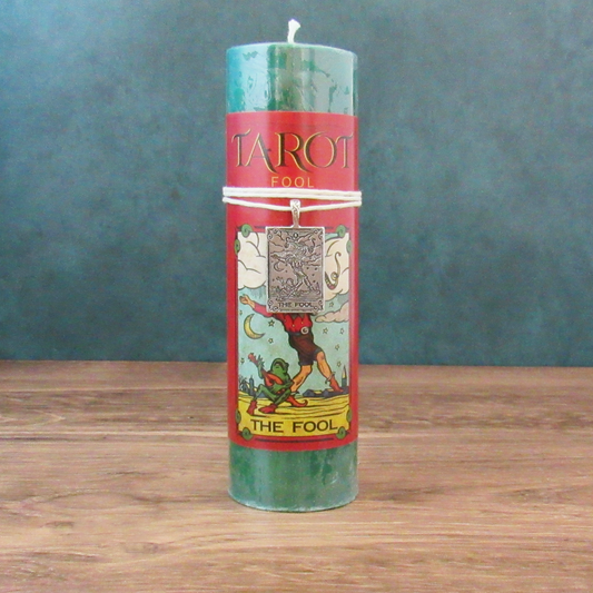 The Fool Tarot Pillar Candle with Pewter Pendant