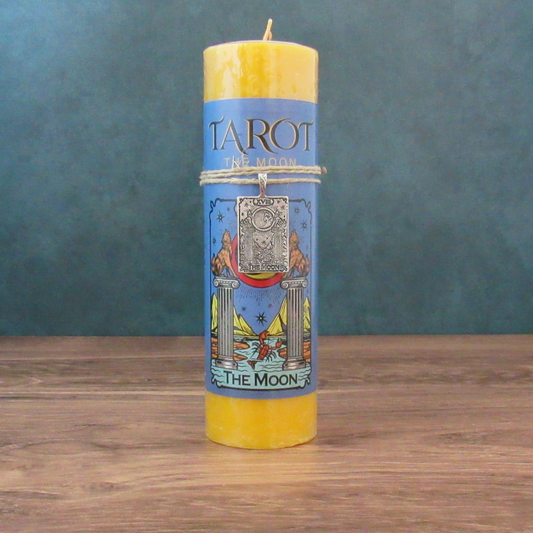 The Moon Tarot Pillar Candle with Pewter Pendant