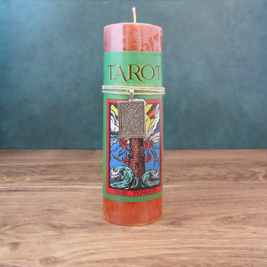 The Tower Tarot Pillar Candle with Pewter Pendant