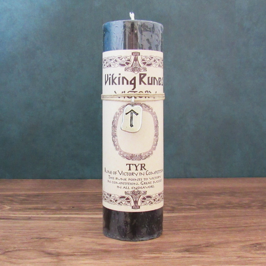 Viking Rune Pillar Candle with Tyr (Victory) Pendant