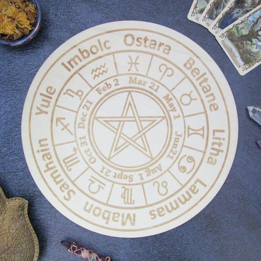 Wheel of the Year Altar Tile on Birch Wood (12 Inches)