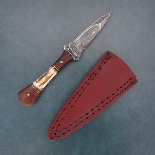 Damascus Boot Knife with Wood and Bone Handle