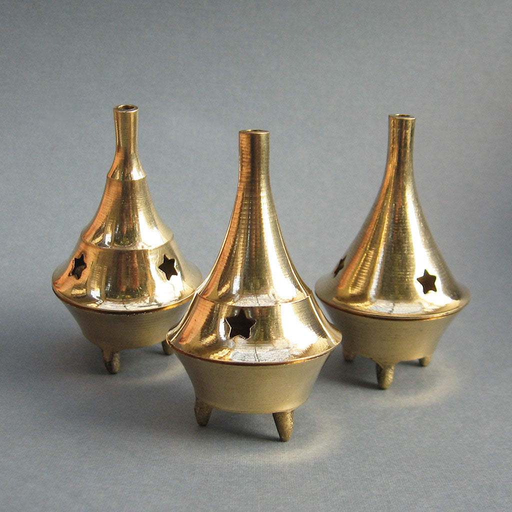 Mini Brass Incense Cone Burner with Lid (Assorted Styles)