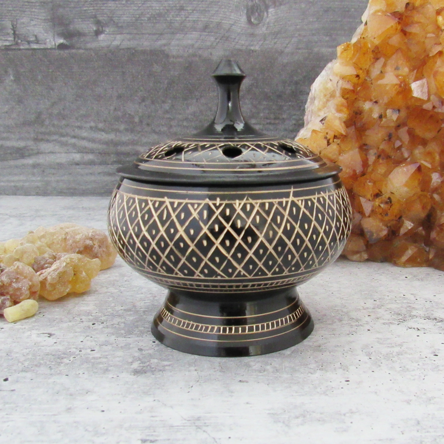 Engraved Incense Burner with Lid