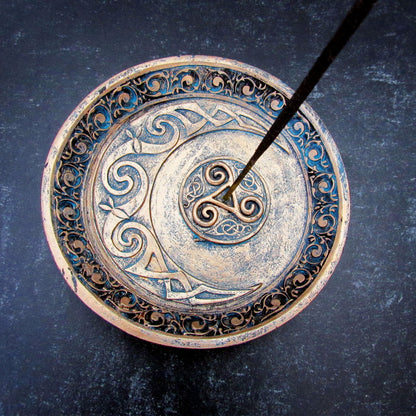 Crescent Moon and Triskelion Incense Burner