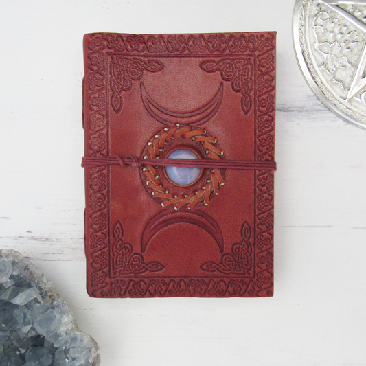 Triple Moon Leather Journal with Stone