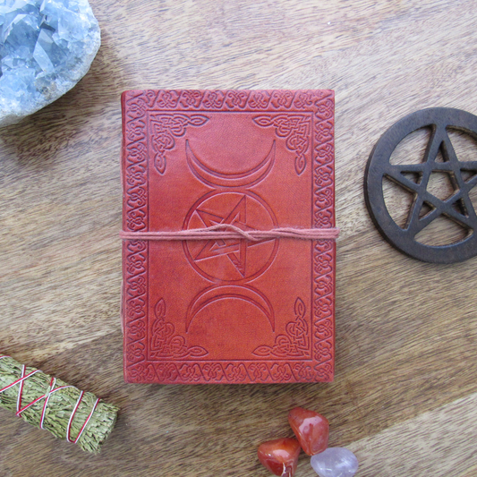 Triple Moon and Pentagram Leather Journal