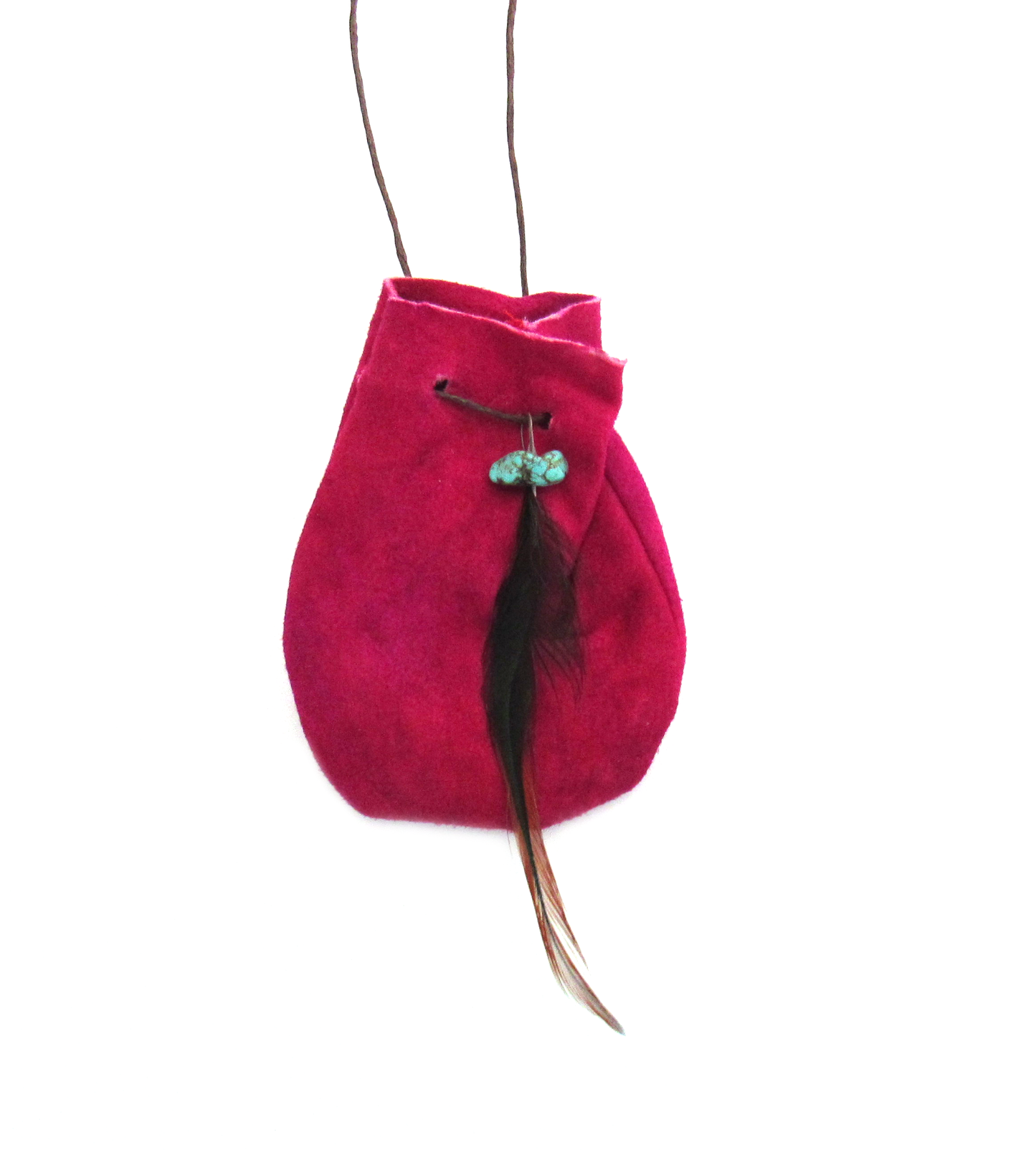 Dark Pink Leather Pouch with Cord